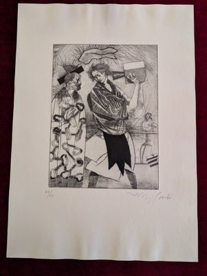 Miguel CONDE (né en 1939) - Gravure N&B figurant 2 hommes si…