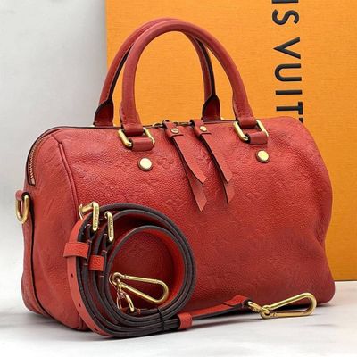 louis vu vu red leather handbag with gold hardware and strap