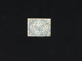 an old stamp with a blue and white design on it