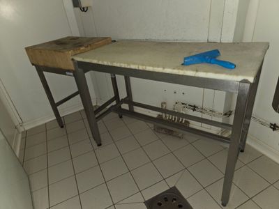 a table with a blue star on it in a kitchen