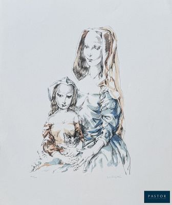 l'image d'un dessin représentant une femme tenant un enfant dans ses bras