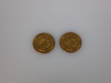 two gold coins, one of which has a head of a man and the other of which is a woman