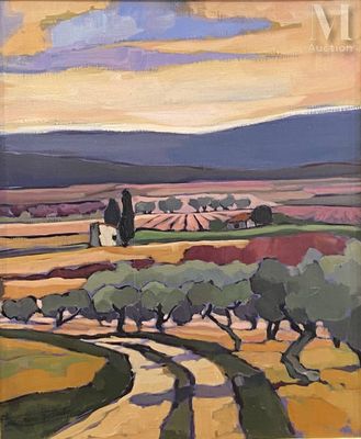 an image of a painting of a landscape with trees and a road