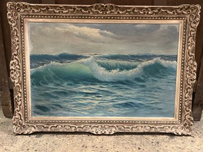 an oil painting of a painting of a wave in the ocean