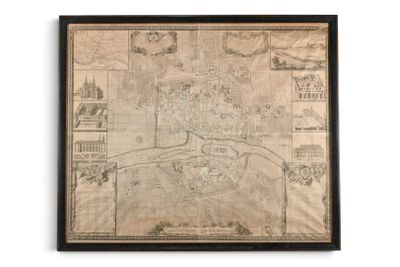 une vieille carte de la ville de Boston, encadrée de noir, accrochée sur un mur blanc