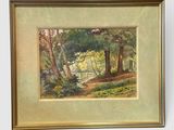 tableau représentant une scène boisée avec des arbres et un sentier au premier plan