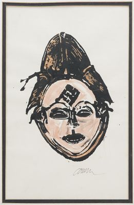 ARMAN (1928-2005) Masque Punu, Gabon, gouache sur papier, si…