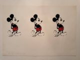 three mickey mouses in different poses on a white background