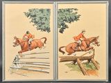 tableau représentant un homme à cheval en train de sauter par-dessus une clôture en bois