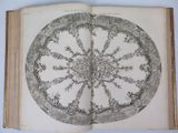 an open book with a drawing of a wheel on it