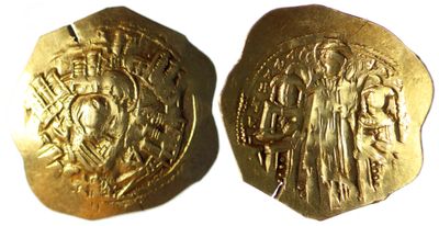 une paire de pièces d'or à l'effigie de Jésus et de Marie