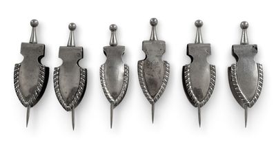 Originale suite de six PORTE EPIS de MAÏS en argent.