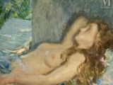 a painting of a nude woman laying on a bed