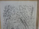 a picture of a drawing of a house in the woods