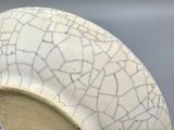 a white vase with a cracky design on it