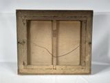 an old wooden window with a wire in it on a white background