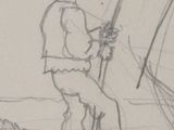 drawing of a man with a fishing rod on a hill