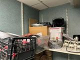 many items on the shelves in the room