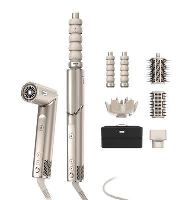 an image of a hair dryer and accessories are shown on a white background