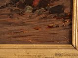 a picture of a painting of a man on the beach