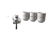 four cups and a fork sitting next to each other