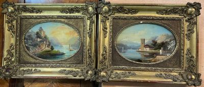 Deux fixés sous verre représentant des paysages, signés "J. - Photo 1