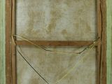 an image of a painting of a window with a rope hanging from it ' s side