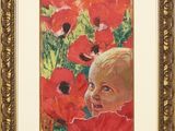 une image représentant un tableau où l'on voit un enfant dans un champ de coquelicots rouges