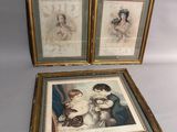 three framed pictures of a woman holding a baby and a child
