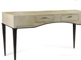 a white desk with two drawers and a black legs