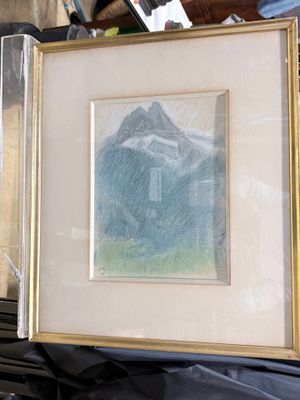 une photo d'une photo représentant une montagne, dans un cadre