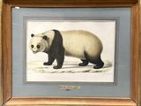 painting of a panda bear in a wooden frame on a wall