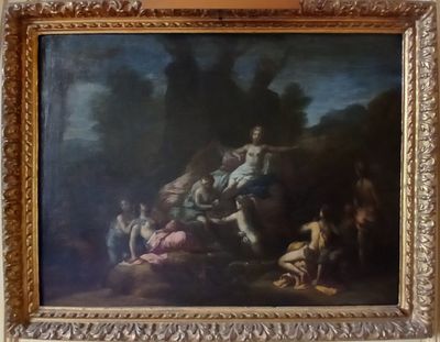 un tableau accroché au mur d'une pièce, représentant un homme et une femme