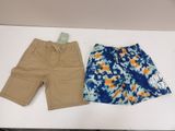 two pairs of shorts and a shirt are on a table