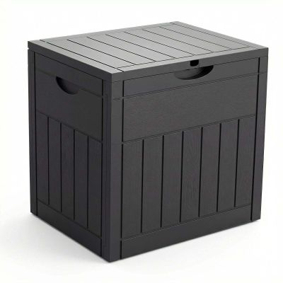 an image of a black plastic storage box on a white background