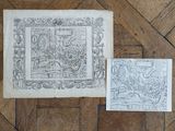 two drawings of a man and a woman on a wooden floor