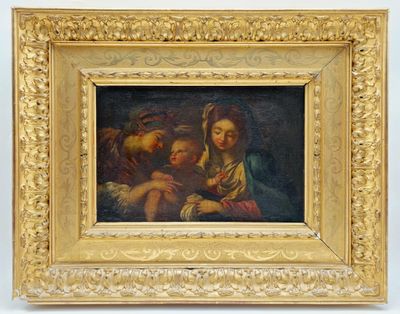une image d'un tableau représentant une femme tenant un enfant sur ses genoux