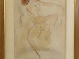 dessin encadré représentant une femme nue avec une fleur dans les cheveux