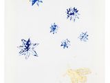 an image of a piece of paper with blue and gold paint on it