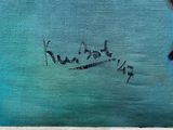 an image of a painting of a bird on a blue background