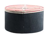 a black and red box with a silver ring on it