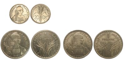 six different types of coins are shown on a white surface