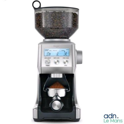 the coffee grinder has a digital display on the side of it