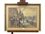 an image of a painting on a easel with a picture of a city