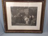 an old black and white photo of a group of people in a room