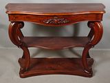 an image of a wooden table with a shelf underneath it