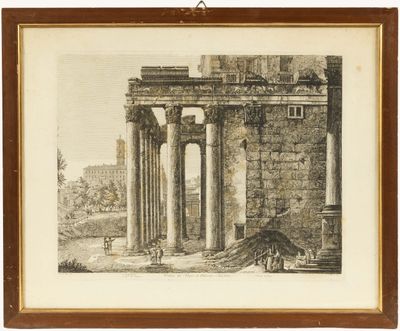 une image représentant un dessin d'un bâtiment avec des colonnes et des personnes