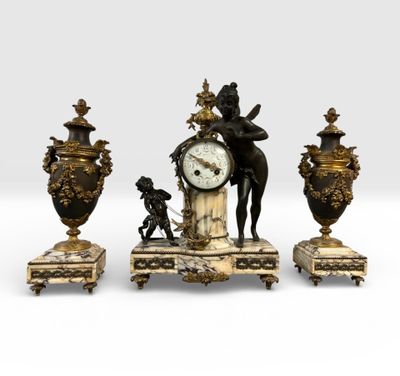 Garniture de cheminée comprenant une Pendule en régule et parties en b - Photo 1