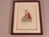 a picture of a drawing of a woman sitting on a chair