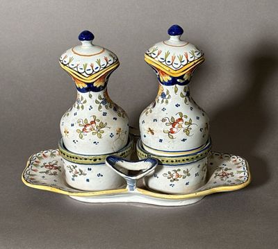 Géo MARTEL à DESVRES Huilier vinaigrier en faïence polychrom…